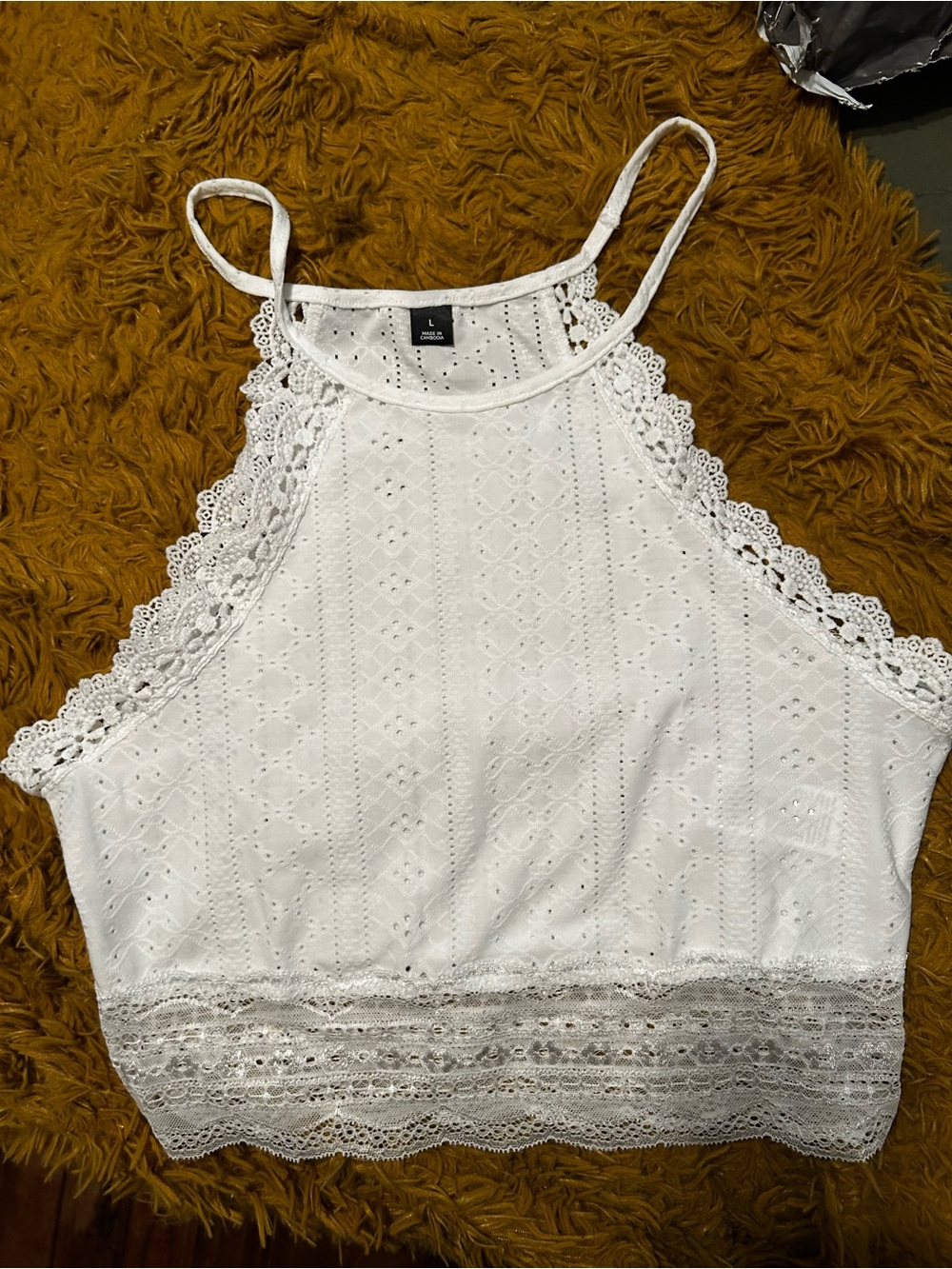 White Lace-Trim Halter Crop Top - Brand: Unknown